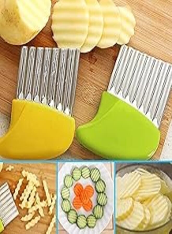 "Crinkle Potato Cutter & Pickle with Plastic Handle with Stainless Steel Pins - Easy and Convenient Cutting for Vegetables and Pickles (Ergonomic Handle, Durable Design, Easy to Clean)" 