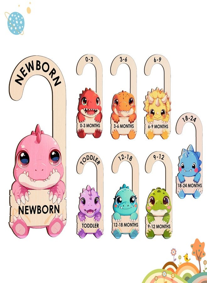 MCIAONE Baby Clothes Dividers for Closet - Wooden Baby Size Closet Dividers Newborn to 24 Months, Unique Dinosaur Design Babies Clothes Organizer for Nursery Decor Gender-Neutral Newborn Hangers (Set of 8) - Image 1