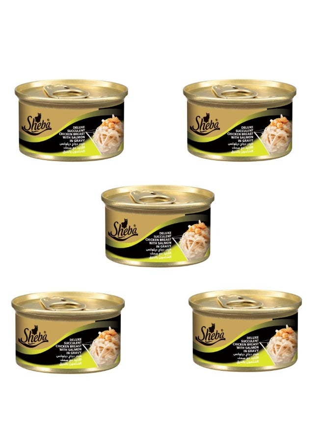 Sheba Deluxe Succulent Chicken Breast with Salmon in Gravy - 85G pack of 5