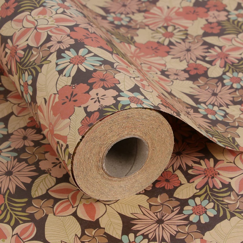 Aimyoo Kraft Floral Wrapping Paper Jumbo Roll All Occasion Flower Gift Wrap Paper for Wedding Bridal Shower Birthday 17 in x 60 ft - Image 2
