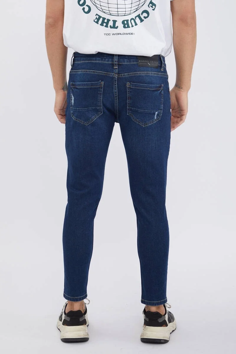 باني جينز Mens Navy Blue Ankle Length Ripped Skinny Fit Jeans