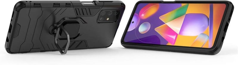 مايجين متوافق مع حافظة Samsung Galaxy M31S، حلقة معدنية للمقبض وحامل صدمات مقاوم للصدمات (يعمل مع حامل السيارة المغناطيسي) غطاء متين مزدوج الطبقة (أسود) - Image 2