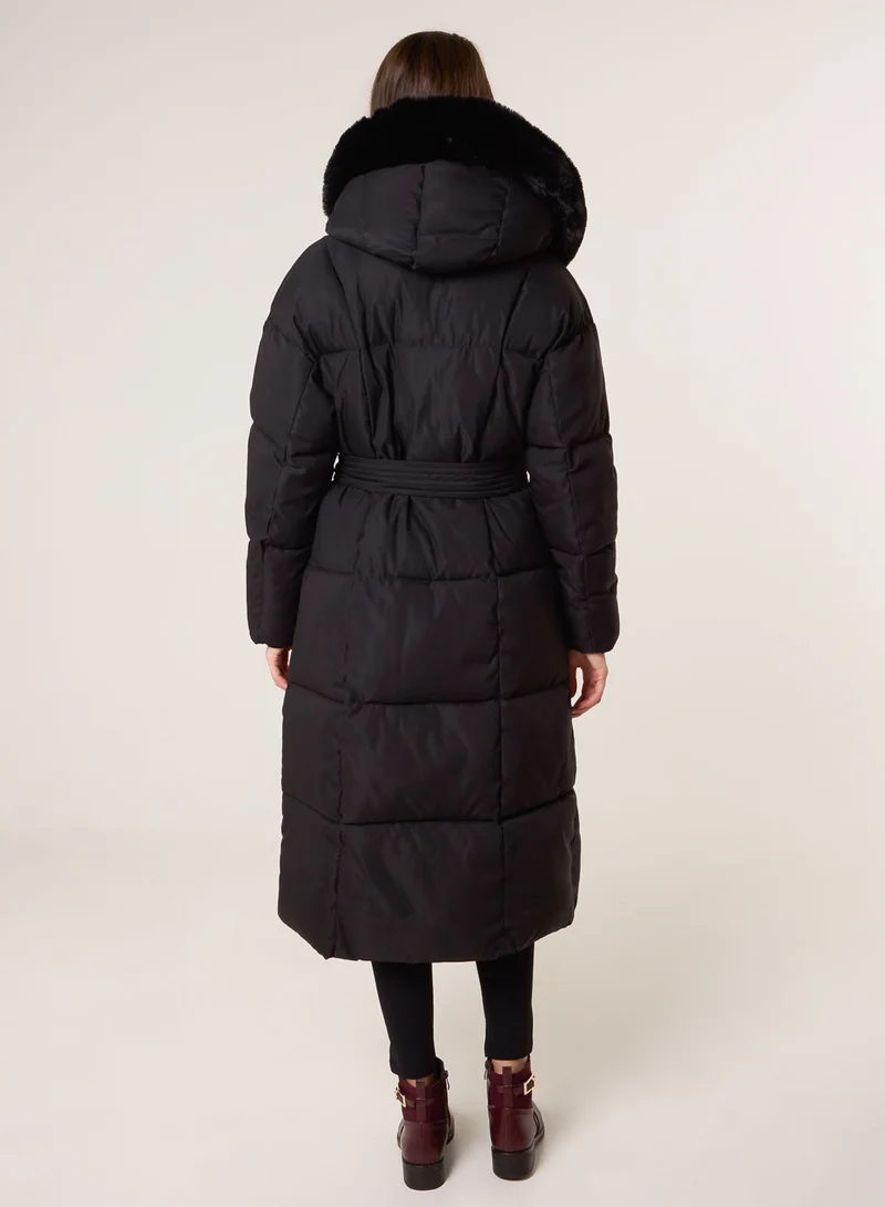 Blue Vanilla Long Puffer Faux Fur Hooded Coat