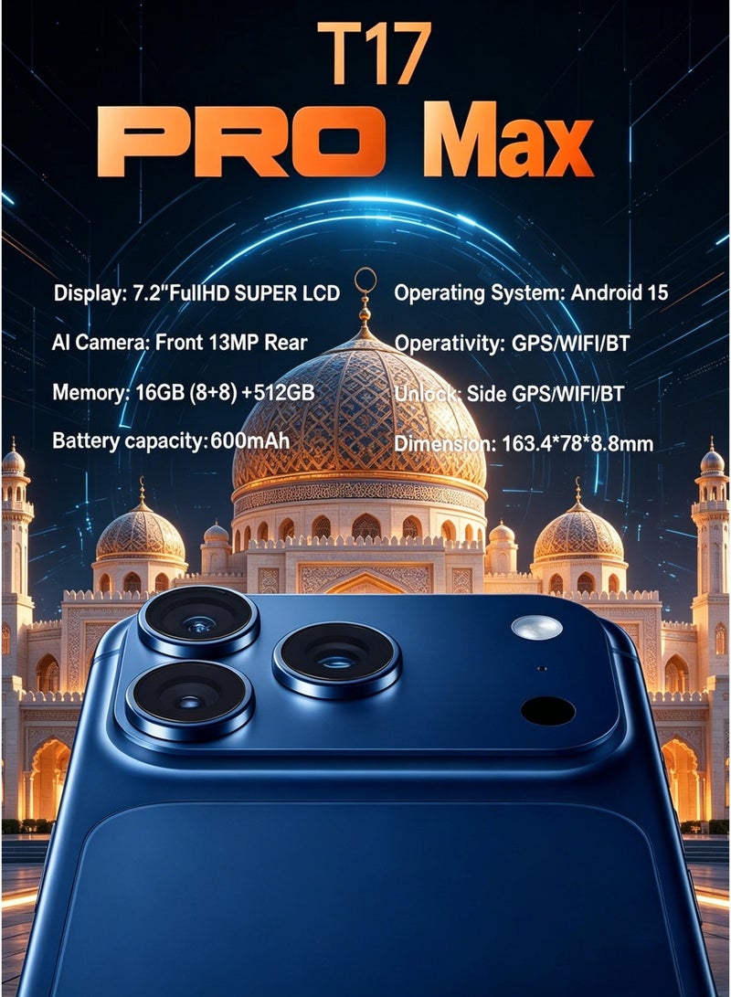 CCIT T17 Promax Smartphone, 16GB RAM, 1TB Storage, 6.8-inch HD Display, 5G Network, 6000mAh Battery -Blue - Image 3