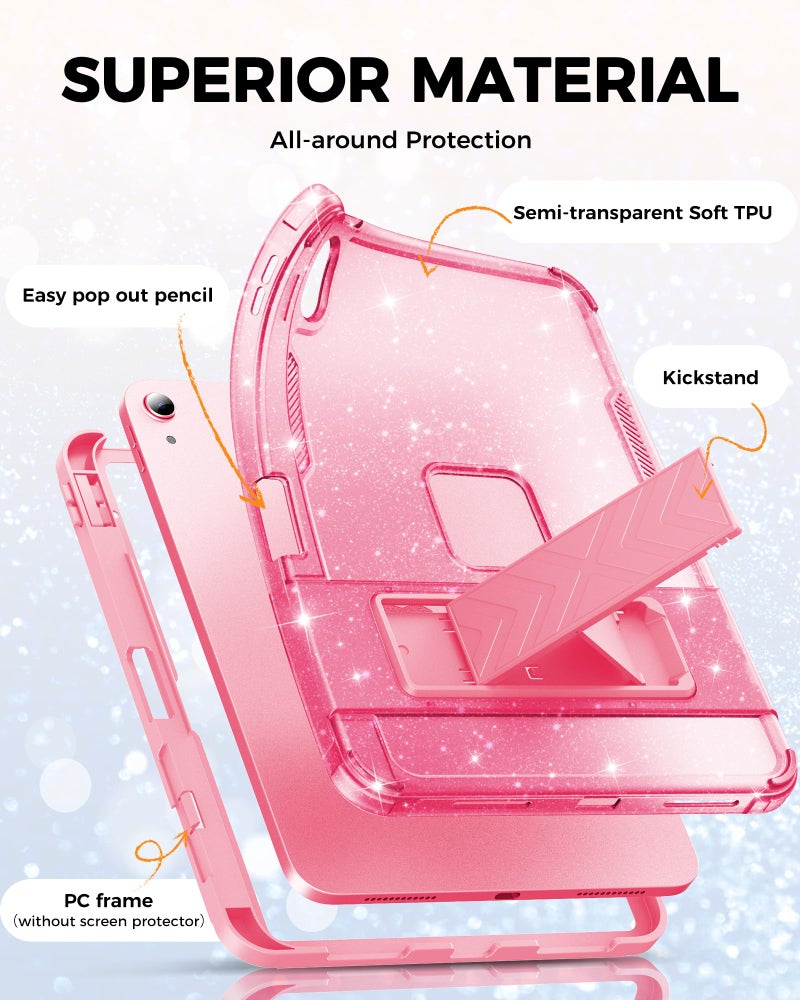 INFILAND Case for iPad A16 11 inch 11th Generation,iPad 10th Generation Case 10.9 Inch Glitter Semi-Transparent, Protective Cute Cover with Stand, Pencil Holder for Girls, Kids, Women (Pink) - Image 3