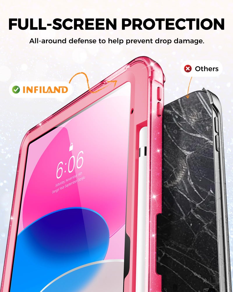 INFILAND Case for iPad A16 11 inch 11th Generation,iPad 10th Generation Case 10.9 Inch Glitter Semi-Transparent, Protective Cute Cover with Stand, Pencil Holder for Girls, Kids, Women (Pink) - Image 5
