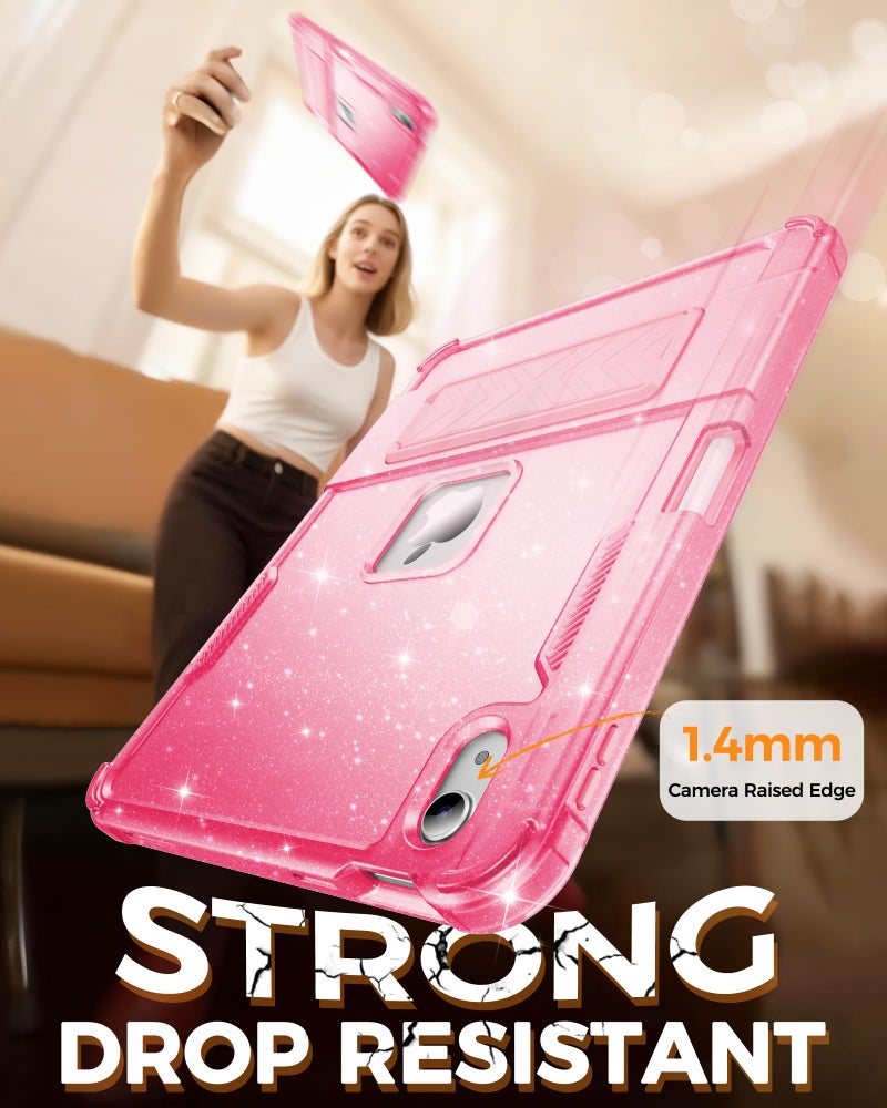 INFILAND Case for iPad A16 11 inch 11th Generation,iPad 10th Generation Case 10.9 Inch Glitter Semi-Transparent, Protective Cute Cover with Stand, Pencil Holder for Girls, Kids, Women (Pink) - Image 4
