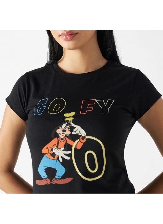 SP Characters Goofy Print T-shirt with Crew Neck and Cap Sleeves  - Image 3