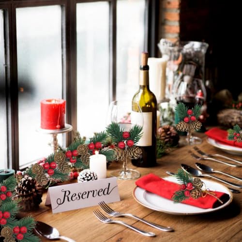 YGbridge Christmas Floral Picks, 30Pcs Pine Cone Holly Berry Stems for Crafts, Artificial Christmas Picks and Sprays, Red Berry Branches Greenery for Christmas Home Decor, Garland, Wreath (30) - Image 5