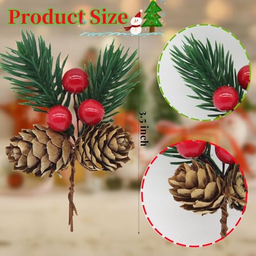 YGbridge Christmas Floral Picks, 30Pcs Pine Cone Holly Berry Stems for Crafts, Artificial Christmas Picks and Sprays, Red Berry Branches Greenery for Christmas Home Decor, Garland, Wreath (30) - Image 2