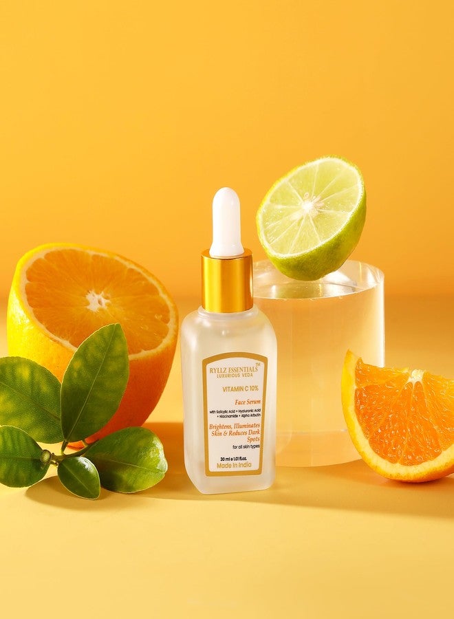 RYLLZ ESSENTIALS 10% VITAMIN C FACE SERUM|with Salicylic Acid,Niacinamide,Alpha Arbutin & Hyaluronic Acid|For Glowing Skin,Dark Spots,Oil Control,Open Pores,Uneven & Dull Skin|For All Skin Types|30ml - Image 2