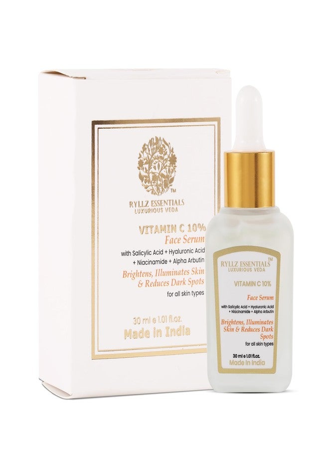 RYLLZ ESSENTIALS 10% VITAMIN C FACE SERUM|with Salicylic Acid,Niacinamide,Alpha Arbutin & Hyaluronic Acid|For Glowing Skin,Dark Spots,Oil Control,Open Pores,Uneven & Dull Skin|For All Skin Types|30ml - Image 1