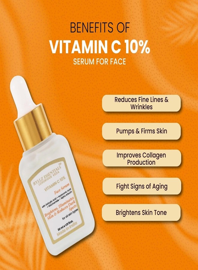 RYLLZ ESSENTIALS 10% VITAMIN C FACE SERUM|with Salicylic Acid,Niacinamide,Alpha Arbutin & Hyaluronic Acid|For Glowing Skin,Dark Spots,Oil Control,Open Pores,Uneven & Dull Skin|For All Skin Types|30ml - Image 4