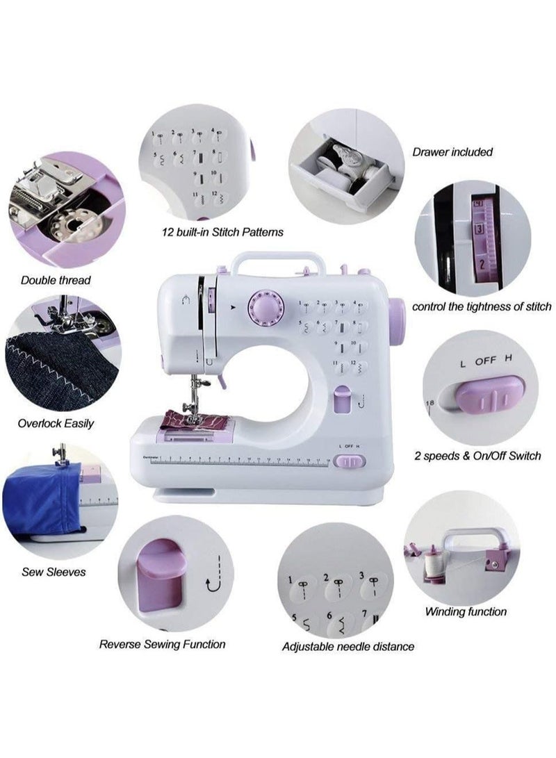 Mini Sewing Machine for Beginner, Portable Sewing Machine, 12 Built-in Stitches Small Sewing Machine Double Threads and Two Speed Multi-function Mending Machine with Foot Pedal for Kids,Women (Purple) - Image 3