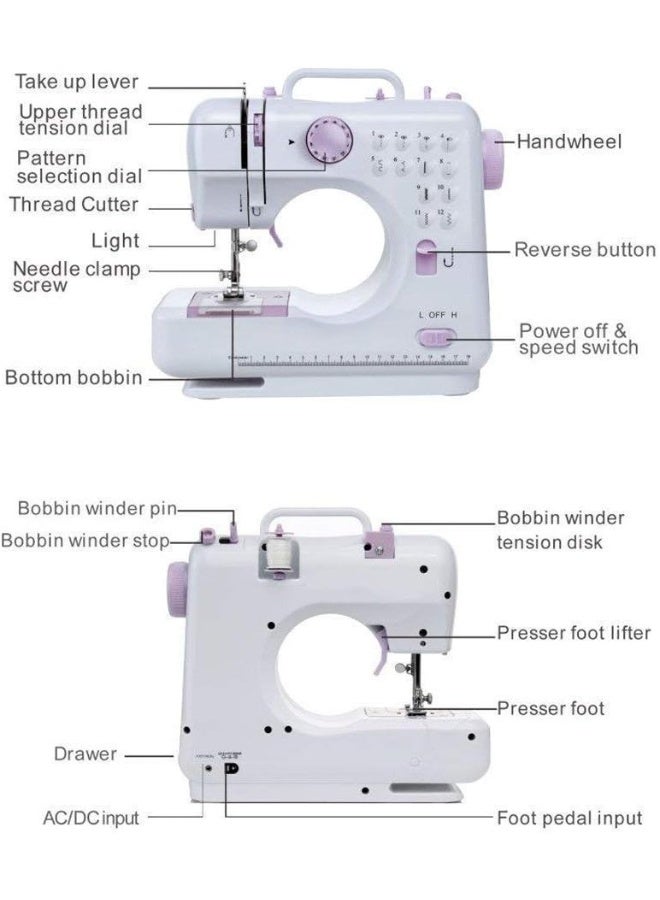 Mini Sewing Machine for Beginner, Portable Sewing Machine, 12 Built-in Stitches Small Sewing Machine Double Threads and Two Speed Multi-function Mending Machine with Foot Pedal for Kids,Women (Purple) - Image 4