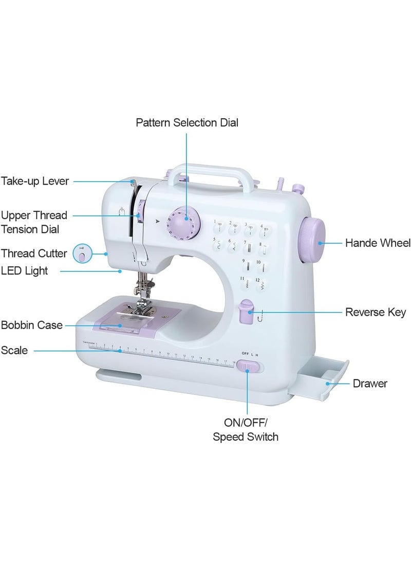 Mini Sewing Machine for Beginner, Portable Sewing Machine, 12 Built-in Stitches Small Sewing Machine Double Threads and Two Speed Multi-function Mending Machine with Foot Pedal for Kids,Women (Purple) - Image 2