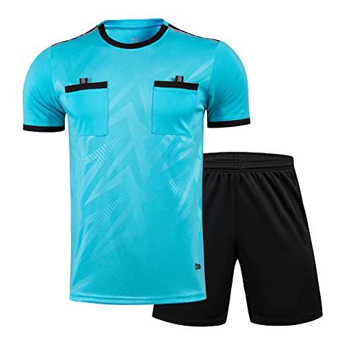 Shinestone Referee Jersey Bundle, Men's Soccer Referee Uniform Short Sleeve Pro Referee Soccer Jersey Perfect for Basketball Football Sports - Includes Referee Jersey and Shorts(Blue,XXL) - Image 1