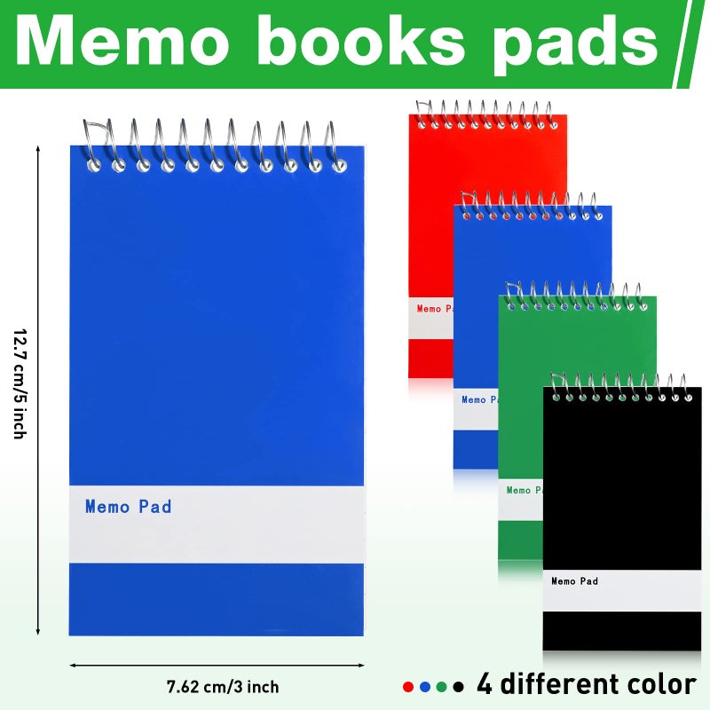 Thenshop 100 Pads Spiral Memo Pads Bulk 3 x 5 Inch Small Pocket Notepad Top Bound Lined 60 Sheets Mini Notebooks for School College Office Home Supplies (Black,Green,Dark Blue,Red) - Image 2