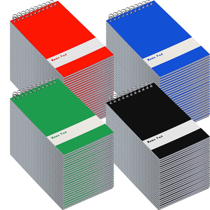 Thenshop 100 Pads Spiral Memo Pads Bulk 3 x 5 Inch Small Pocket Notepad Top Bound Lined 60 Sheets Mini Notebooks for School College Office Home Supplies (Black,Green,Dark Blue,Red) - Image 1