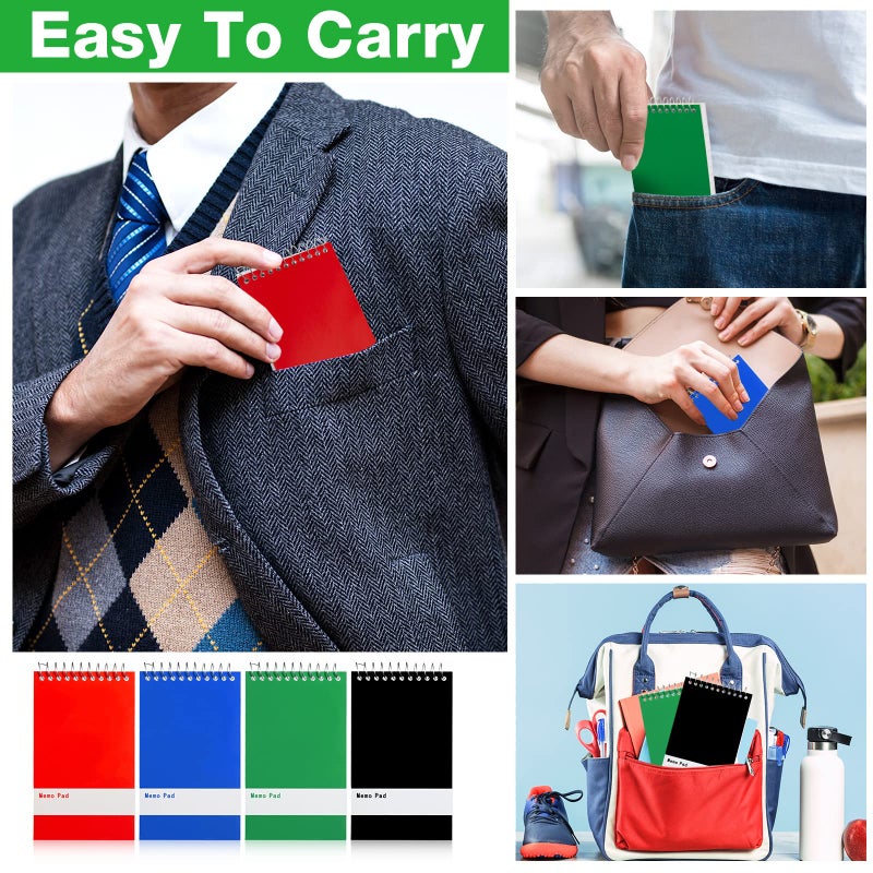 Thenshop 100 Pads Spiral Memo Pads Bulk 3 x 5 Inch Small Pocket Notepad Top Bound Lined 60 Sheets Mini Notebooks for School College Office Home Supplies (Black,Green,Dark Blue,Red) - Image 5