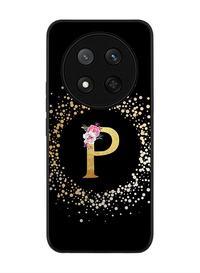 Stylizedd For Honor X9c / Honor Magic7 Lite 5G Case,Slim fit Camera Protection, Shockproof Thin Phone cover  - Custom Monogram Floral - P ( Black ) - Image 1