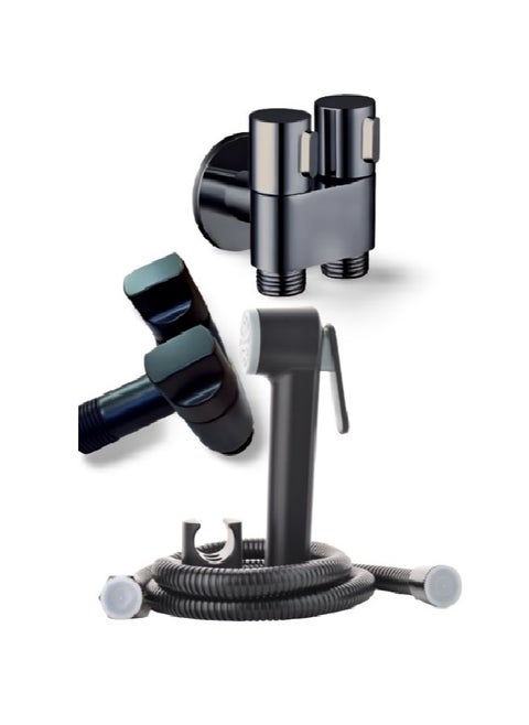 2-way 2-handle angle valve, black, with external bidet for bathroom