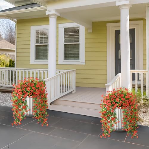 ZFProcess Artificial Hanging Flowers for Outdoors, 2 Pcs Fake Hanging Plant Spring Summer Decor, UV Resistant No Fade Realistic Faux Flower for Front Door Porch Planter Patio Garden Yard (Red) - Image 4