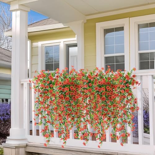 ZFProcess Artificial Hanging Flowers for Outdoors, 2 Pcs Fake Hanging Plant Spring Summer Decor, UV Resistant No Fade Realistic Faux Flower for Front Door Porch Planter Patio Garden Yard (Red) - Image 2
