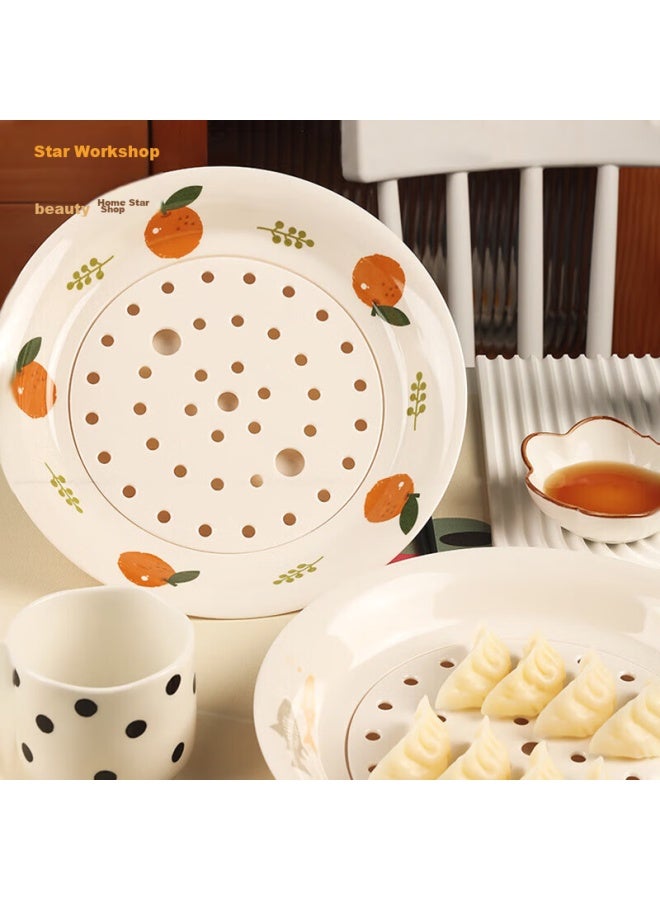 Star Square Xingfang Circular Dumpling Plate, Double-layer Draining Plate, Household Dumpling Plate, Melamine Food-grade, Large Orange Italian Style 203570 - Image 1