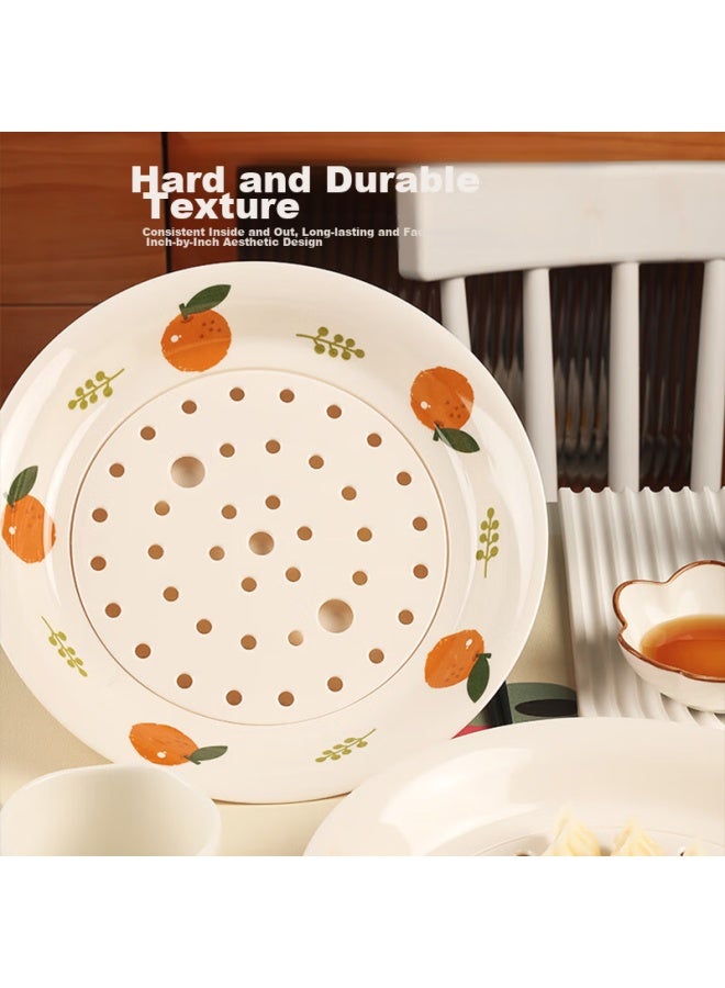 Star Square Xingfang Circular Dumpling Plate, Double-layer Draining Plate, Household Dumpling Plate, Melamine Food-grade, Large Orange Italian Style 203570 - Image 2