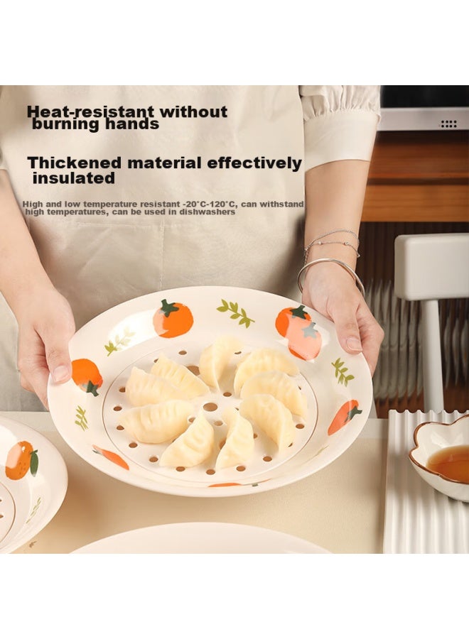 Star Square Xingfang Circular Dumpling Plate, Double-layer Draining Plate, Household Dumpling Plate, Melamine Food-grade, Large Orange Italian Style 203570 - Image 3