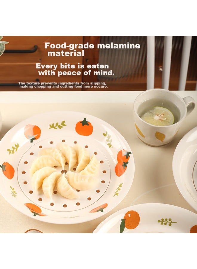 Star Square Xingfang Circular Dumpling Plate, Double-layer Draining Plate, Household Dumpling Plate, Melamine Food-grade, Large Orange Italian Style 203570 - Image 4