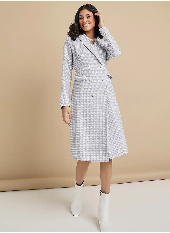 Styli Houndstooth Pattern Tweed Blazer Knee Length Dress