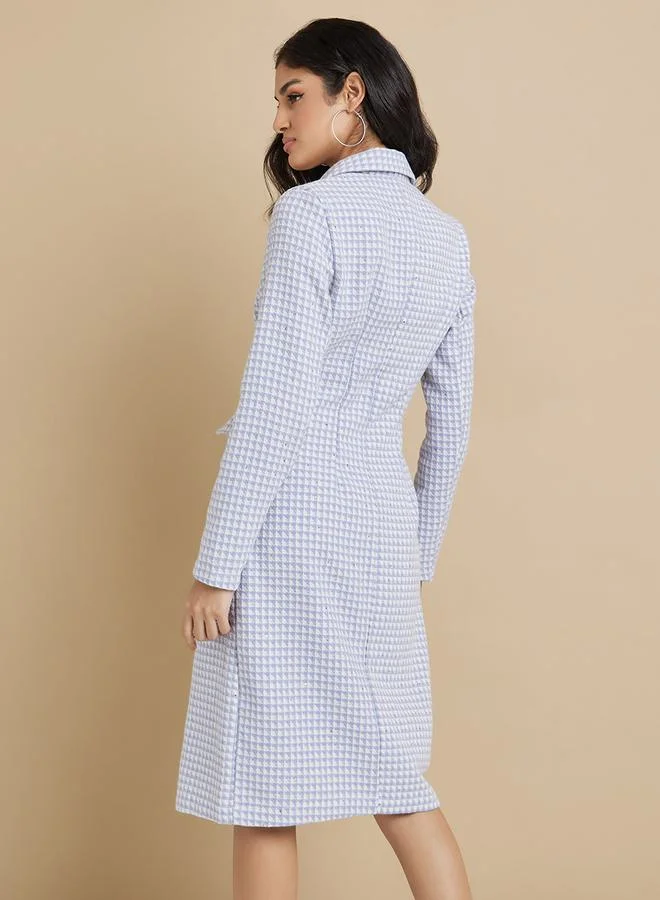 Styli Houndstooth Pattern Tweed Blazer Knee Length Dress