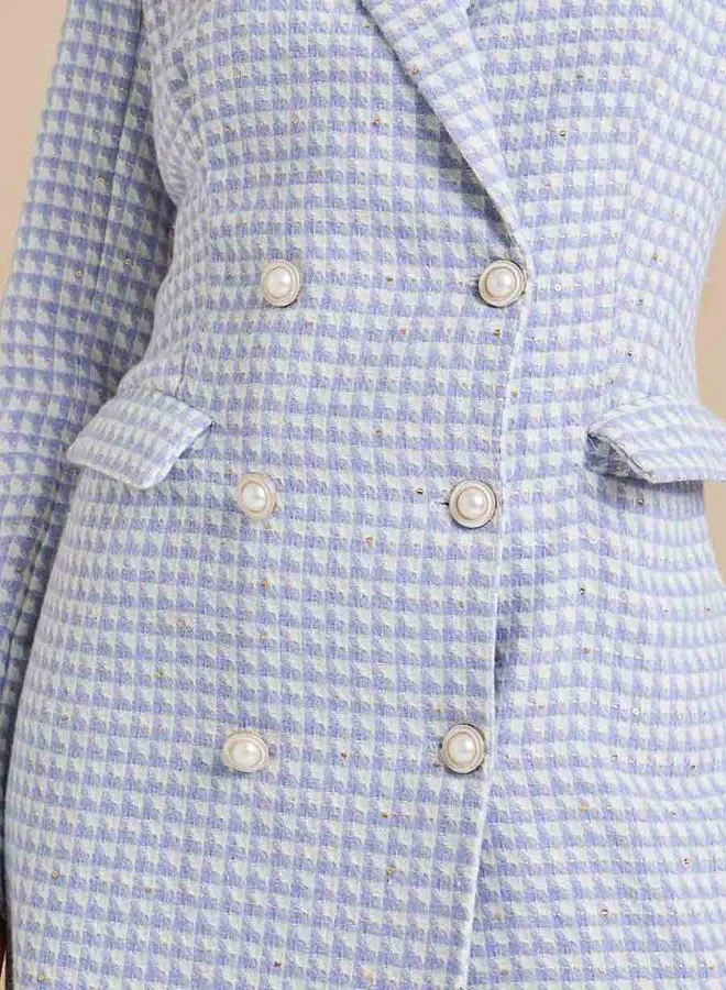 Styli Houndstooth Pattern Tweed Blazer Knee Length Dress
