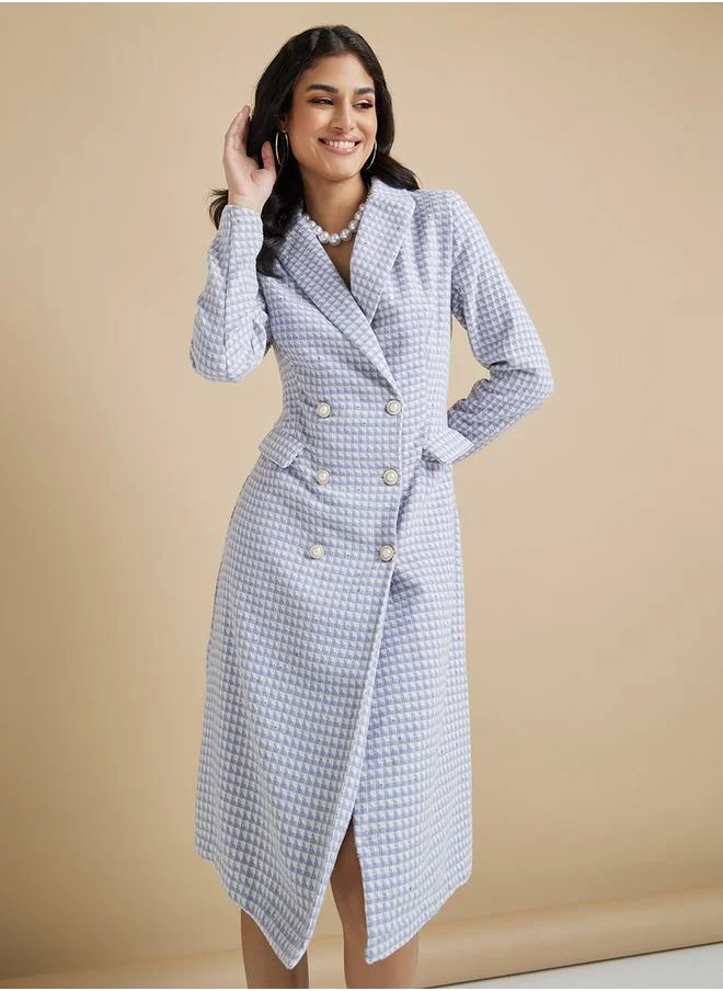 Styli Houndstooth Pattern Tweed Blazer Knee Length Dress