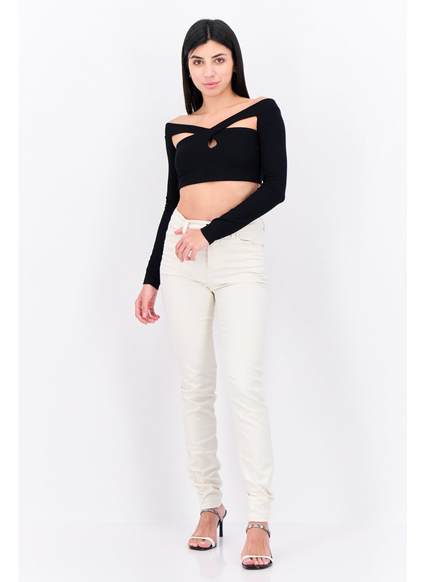Bershka Women Crisscross Neck Long Sleeve Ribbed Crop Top, Black  - Image 4
