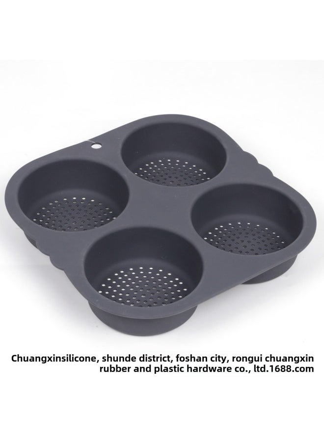 Generic - Cross-border New Four-hole Hamburger Mold Non-stick Silicone Round High Temperature Resistant Household Toast Hamburger Mold-Specifications:165g-Color:Red - Image 1
