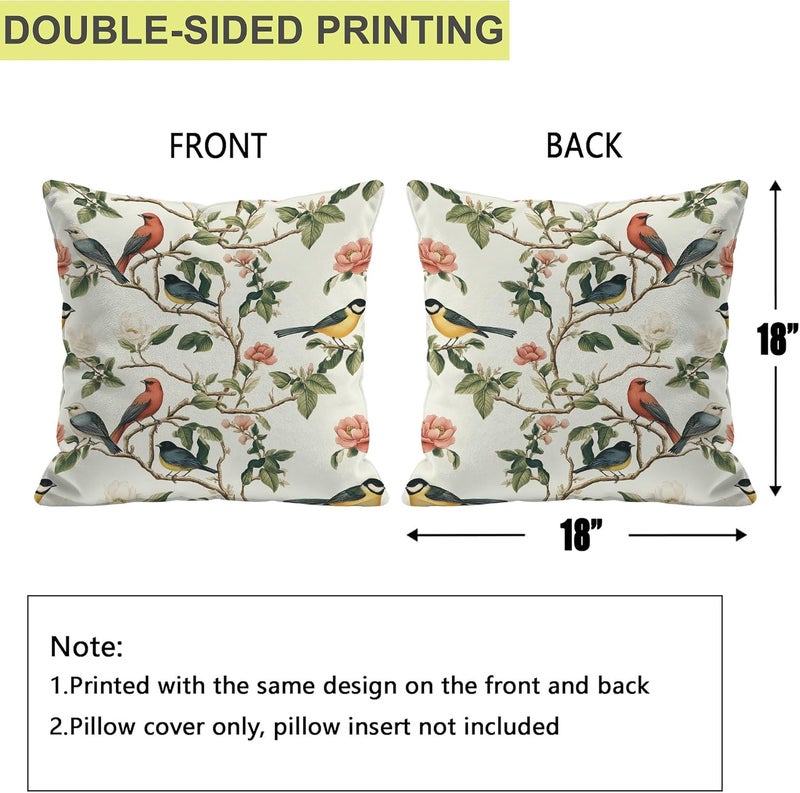 Identiy Birds and Flowers Throw Pillow Cover 18x18 Inch Pack of 1, Vintage Colorful Floral Bird Decorative Pillow Case, Lumar Cushion Pillow Cover for Home Sofa Couch Indoor Outdoor - Image 2