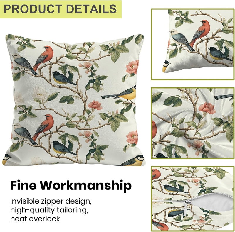 Identiy Birds and Flowers Throw Pillow Cover 18x18 Inch Pack of 1, Vintage Colorful Floral Bird Decorative Pillow Case, Lumar Cushion Pillow Cover for Home Sofa Couch Indoor Outdoor - Image 3