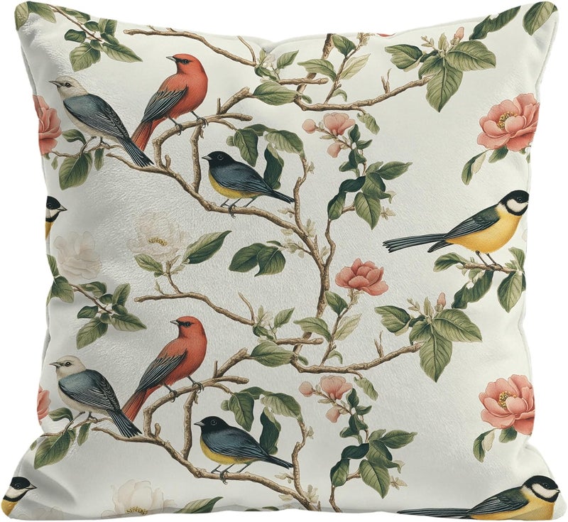 Identiy Birds and Flowers Throw Pillow Cover 18x18 Inch Pack of 1, Vintage Colorful Floral Bird Decorative Pillow Case, Lumar Cushion Pillow Cover for Home Sofa Couch Indoor Outdoor - Image 1