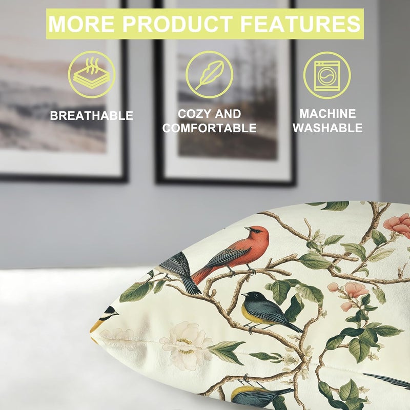 Identiy Birds and Flowers Throw Pillow Cover 18x18 Inch Pack of 1, Vintage Colorful Floral Bird Decorative Pillow Case, Lumar Cushion Pillow Cover for Home Sofa Couch Indoor Outdoor - Image 4