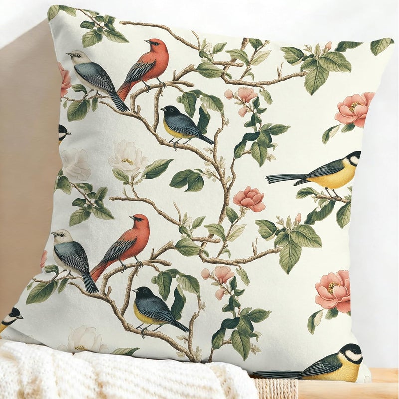 Identiy Birds and Flowers Throw Pillow Cover 18x18 Inch Pack of 1, Vintage Colorful Floral Bird Decorative Pillow Case, Lumar Cushion Pillow Cover for Home Sofa Couch Indoor Outdoor - Image 5