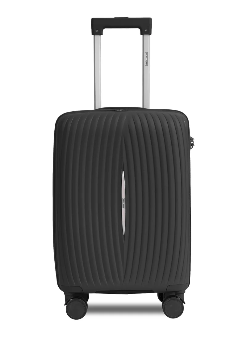 PARAJOHN Para 20-Inch Small PP Hard Case Cabin Luggage Trolley Bag – 10kg Capacity, 8 Spinner Wheels & Lock, Dark Grey