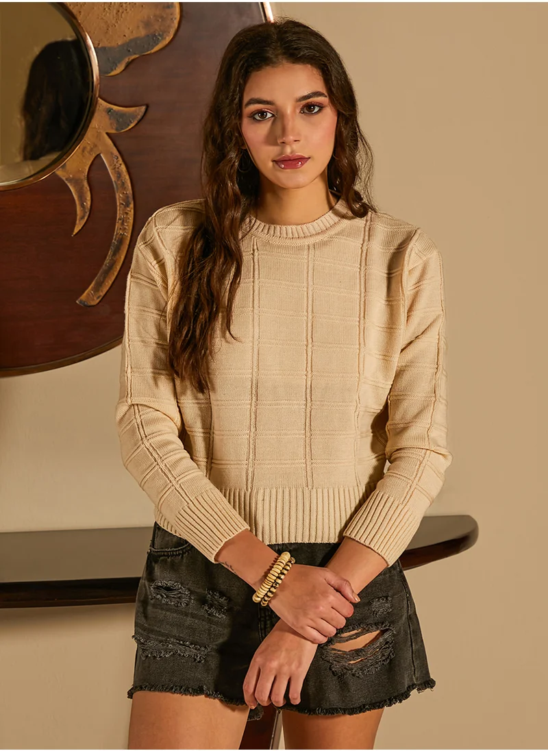 كامبوس سوترا Women's Saltbox Beige Geometric-Textured Pullover Sweater