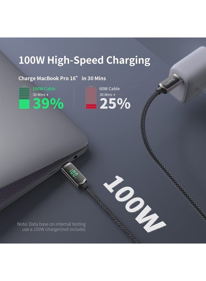 Soopii كابل USB C إلى USB C، 10 قدم 100 واط PD شحن سريع كابل USB C، كابل نوع C مضفر من النايلون مع شاشة LED لجهاز iPad Mini/Air/Pro، MacBook Pro، Samsung Galaxy S22/S10، Pixel، LG - Image 2