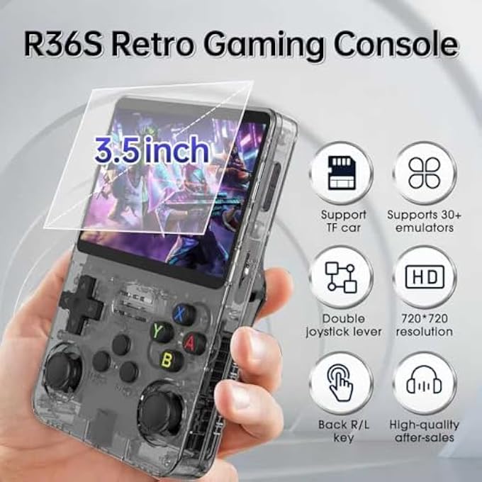 R36S RETRO GAME CONSOLE, 3.5 INCH IPS SCREEN, 128 GB MEMORY, 40,000 PRE-INSTALLED GAMES, PORTABLE HANDHELD CONSOLE FOR CHILDREN AND ADULTS, MULTI-EMULATOR SUPPORT, BLACK - Image 3