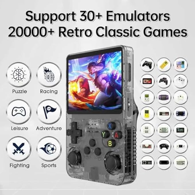R36S RETRO GAME CONSOLE, 3.5 INCH IPS SCREEN, 128 GB MEMORY, 40,000 PRE-INSTALLED GAMES, PORTABLE HANDHELD CONSOLE FOR CHILDREN AND ADULTS, MULTI-EMULATOR SUPPORT, BLACK - Image 2