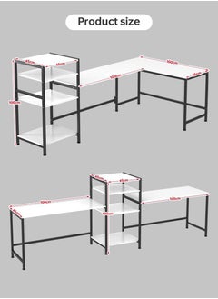 AGD 3-Way Adjustable Home Office Gaming Table, White L-Shaped Corner Computer Desk with Printer and Book Shelf, Tall Workstation for 2 People, 3-Piece Set  - Image 5