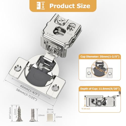 Furniware 30 Pieces 1-1/4 inch Overlay Soft Close Hinges for Kitchen Cabinet Hinges Satin Nickel Hidden Hinges Soft Closing Cabinet Hinges Stainless Steel Concealed Hinge self Closing 105 Degree - Image 4